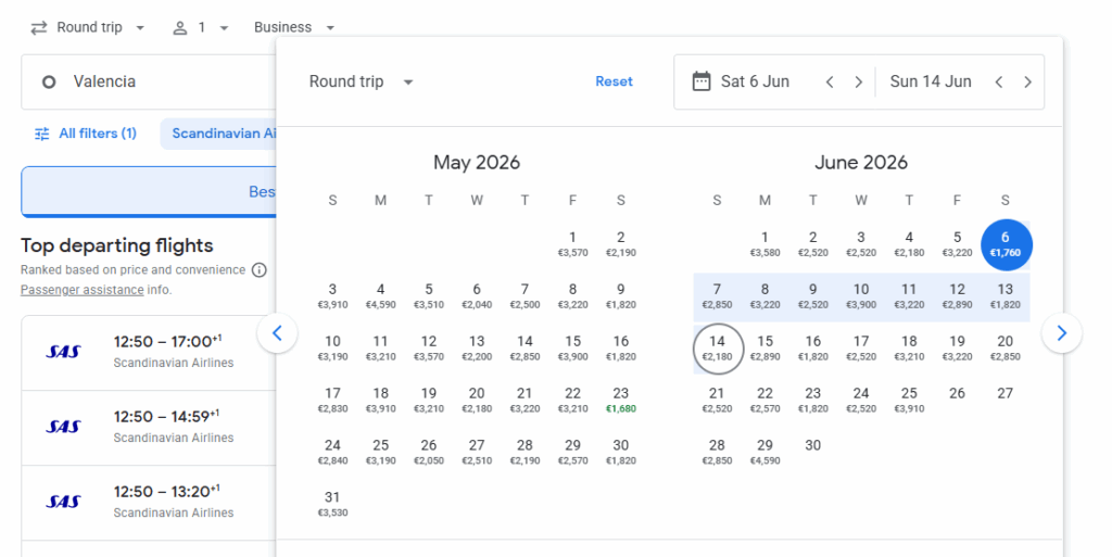 Business Class from Valencia to New York