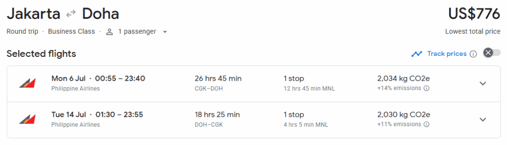 Business Class from Indonesia to Qatar