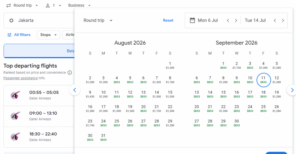 Business Class from Indonesia to Qatar