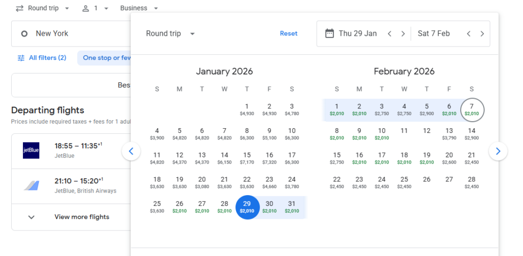 Business Class Suite from New York