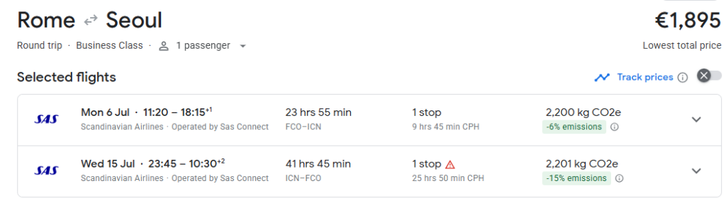 Business Class from Rome to South Korea