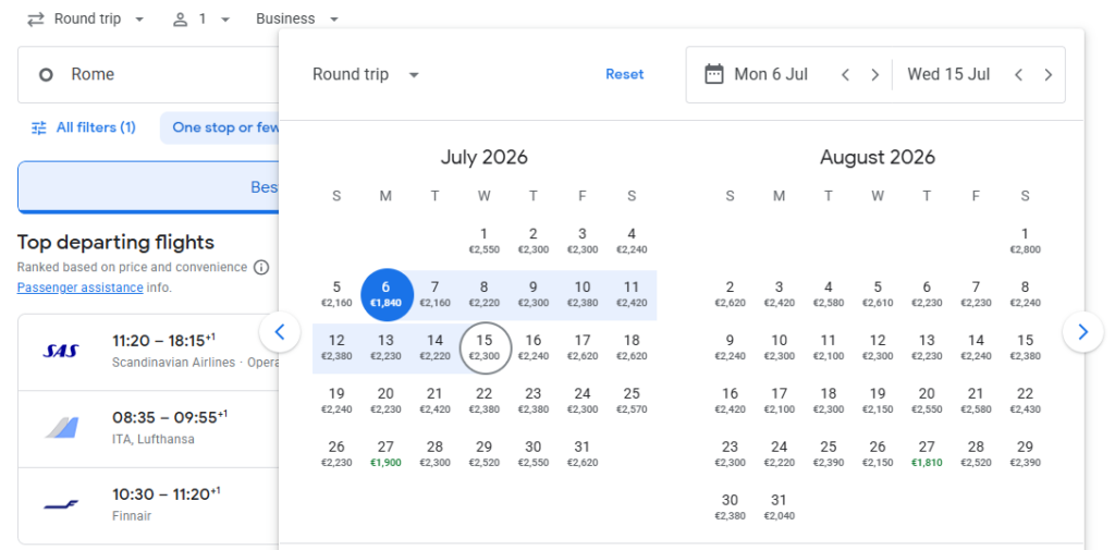 Business Class from Rome to South Korea