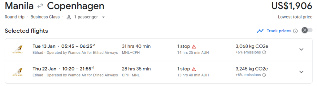 Business Class from Philippines to Copenhagen