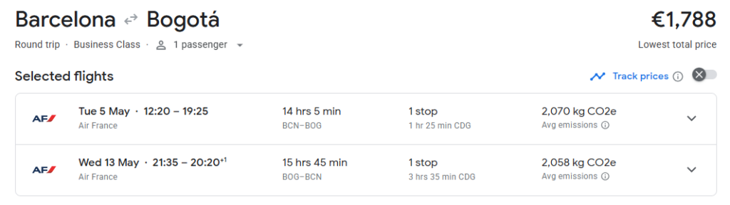 Business Class from Barcelona to Bogotá