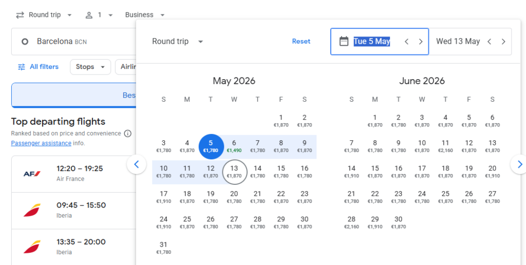 Business Class from Barcelona to Bogotá
