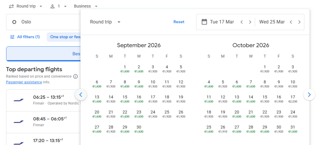 Business Class from Oslo to Bangkok