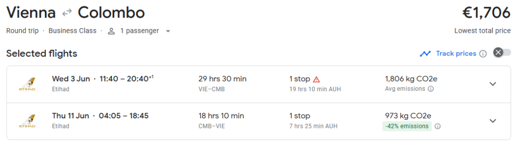 Business Class from Vienna to Sri Lanka