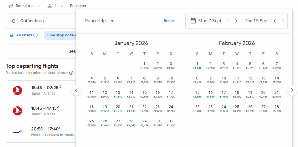 Business Class from Gothenburg to Hong Kong