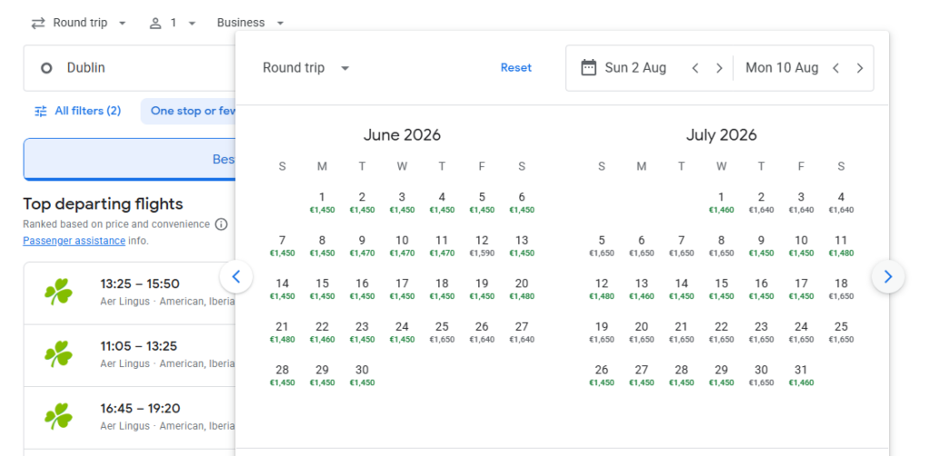 Business Class Nonstop from Dublin to New York