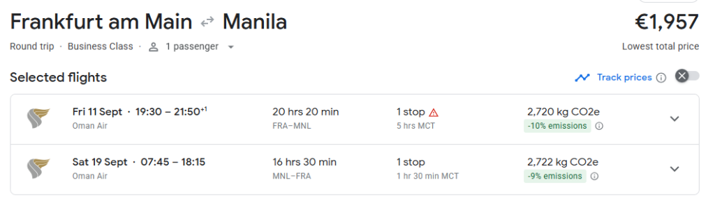 Business Class from Frankfurt to Manila