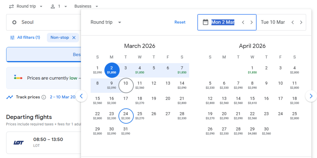 Nonstop Business Class from South Korea to Poland