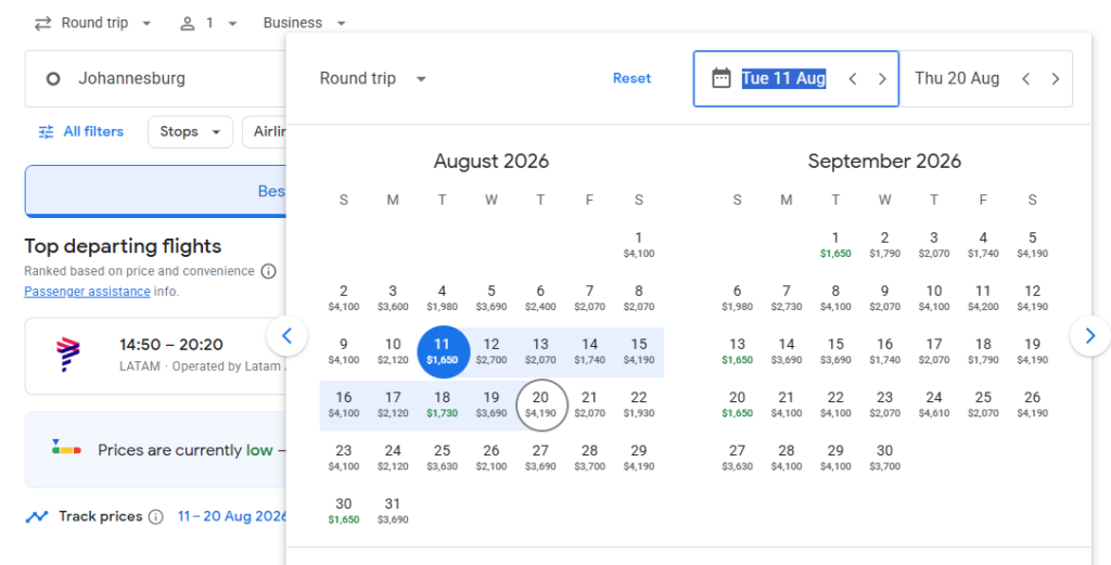 Business Class from South Africa to Brazil