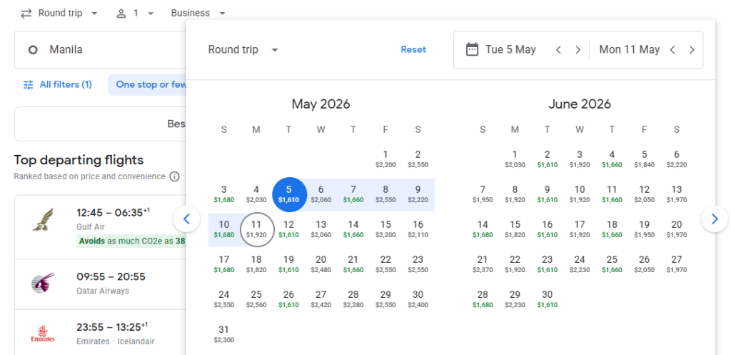 Business Class from Manila to Rome
