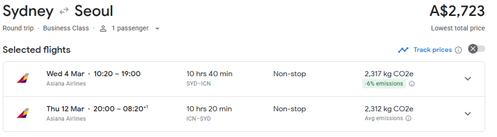 5* Business Class Nonstop from Sydney to South Korea
