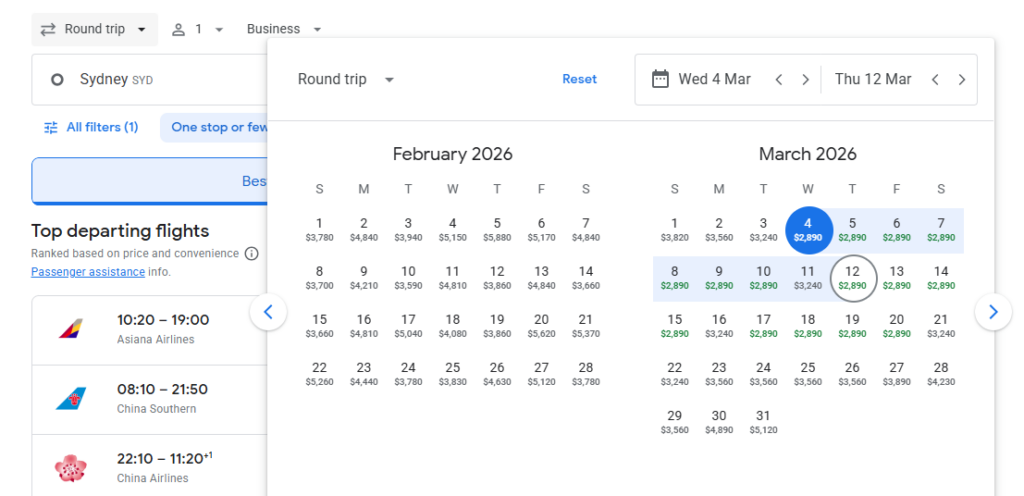 5* Business Class Nonstop from Sydney to South Korea