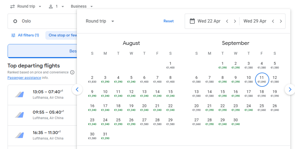 Business Class from Oslo to Beijing