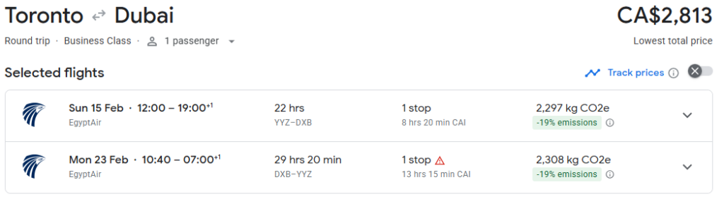 Business Class from Toronto to Dubai