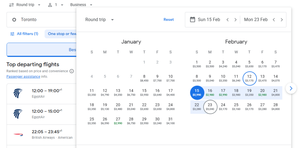 Business Class from Toronto to Dubai