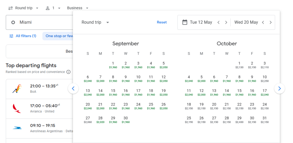 Business Class from Miami to Buenos Aires