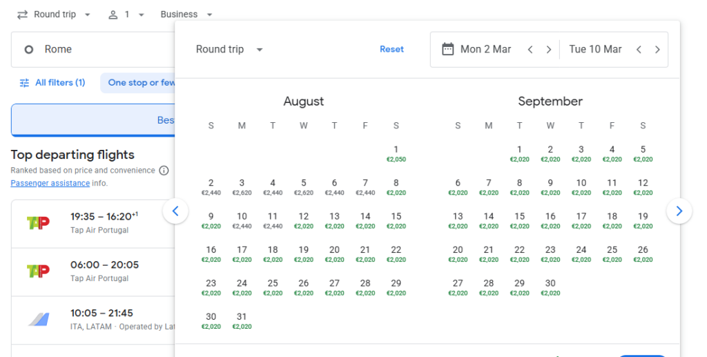 Business Class from Rome to Rio de Janeiro
