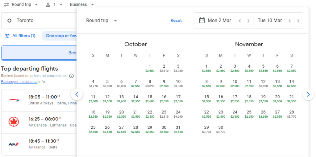 Business Class from Toronto to Madrid
