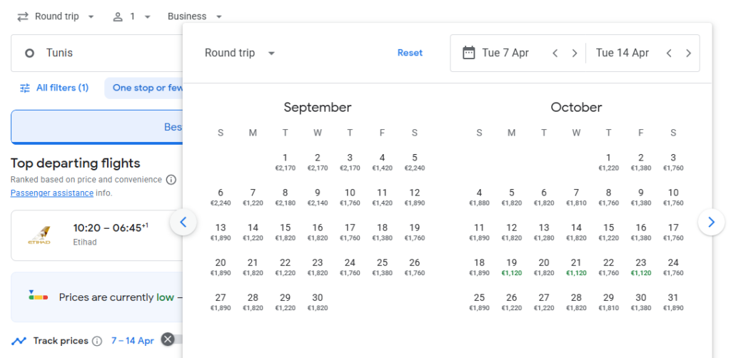 Business Class from Tunis to Bangkok