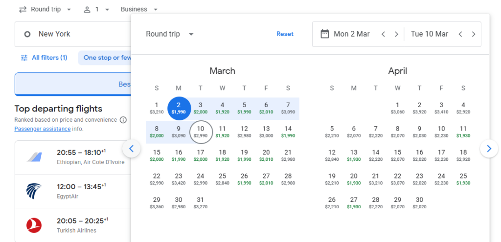 Business Class from New York to Nigeria