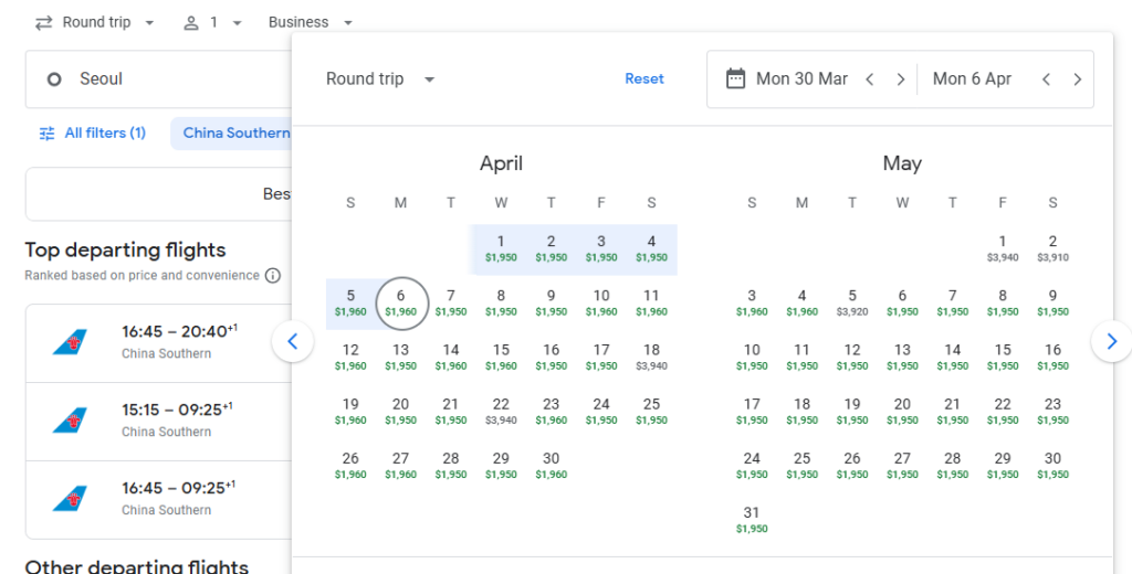 Business Class from South Korea to Sydney