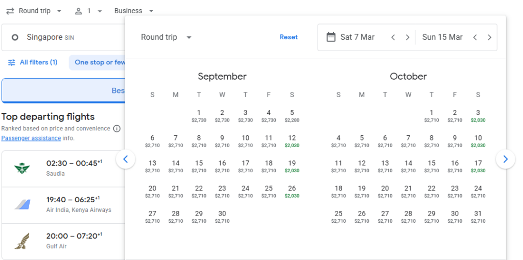 Business Class from Singapore to Nairobi