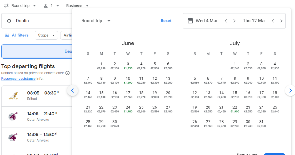 Business Class from Dublin to Hong Kong