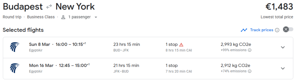 Business Class from Budapest to New York