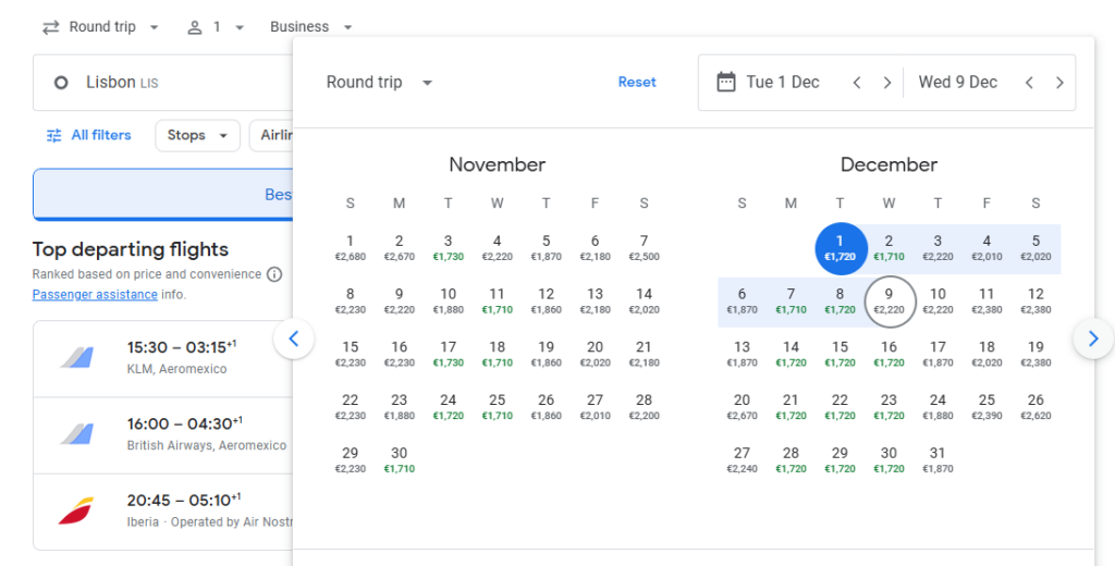 Business Class from Lisbon to Mexico City