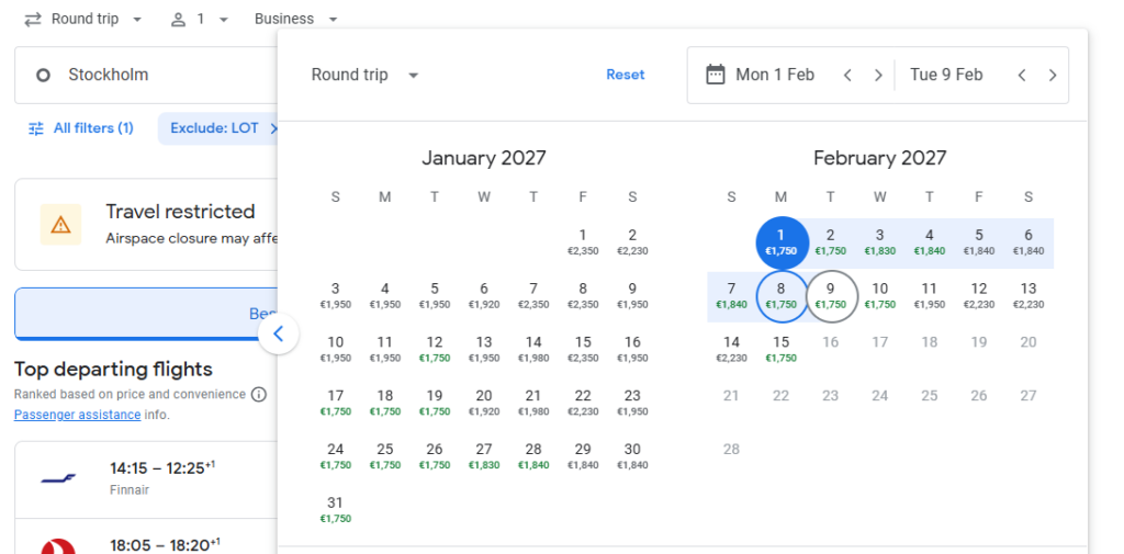 Business Class from Stockholm to Seoul