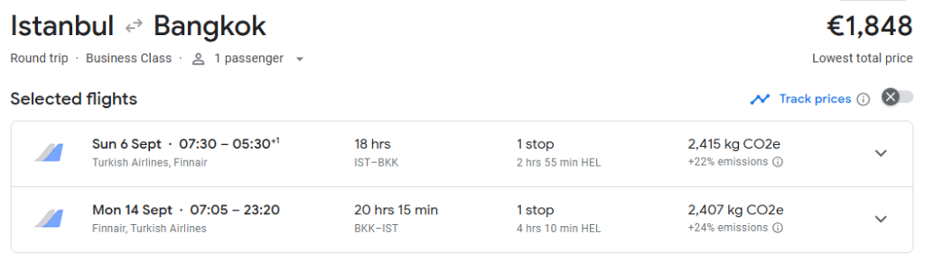 Business Class from Istanbul to Bangkok