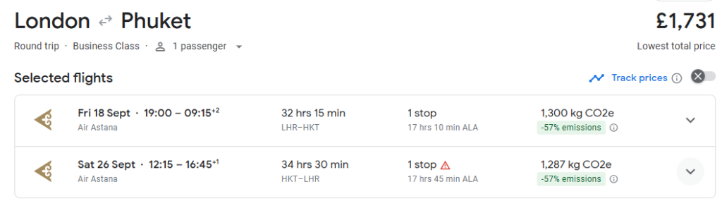 Business Class from London to Phuket