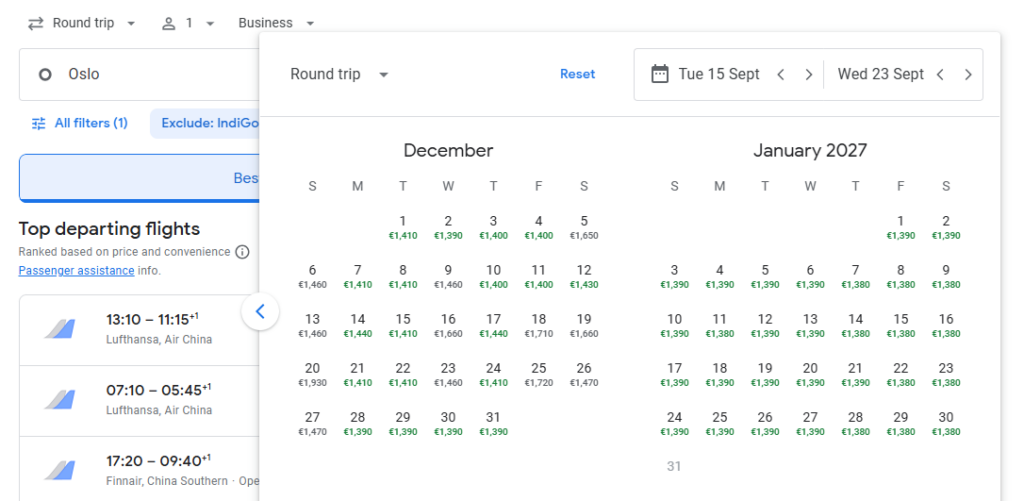 Business Class from Oslo to Beijing