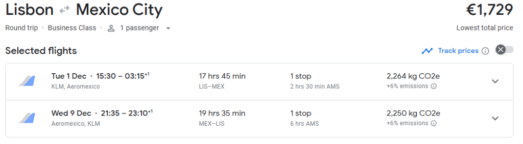 Business Class from Lisbon to Mexico City