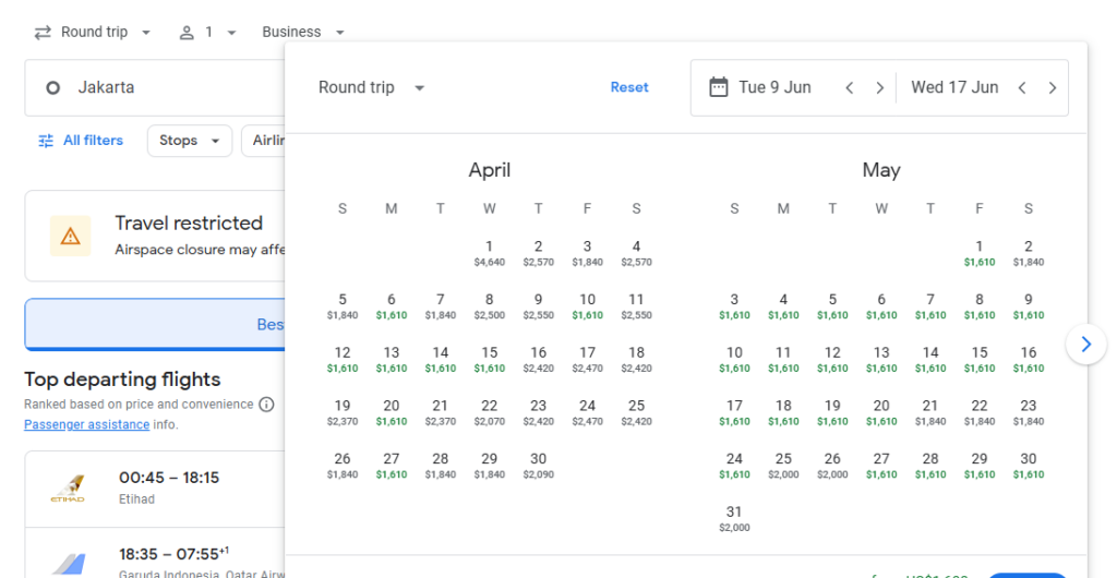 Business Class from Jakarta to Rome