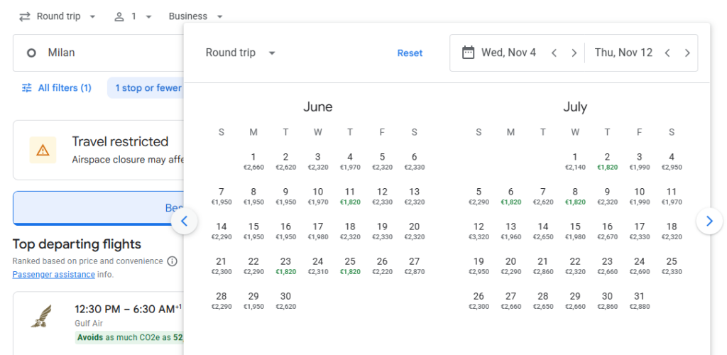Business Class from Milan to Maldives