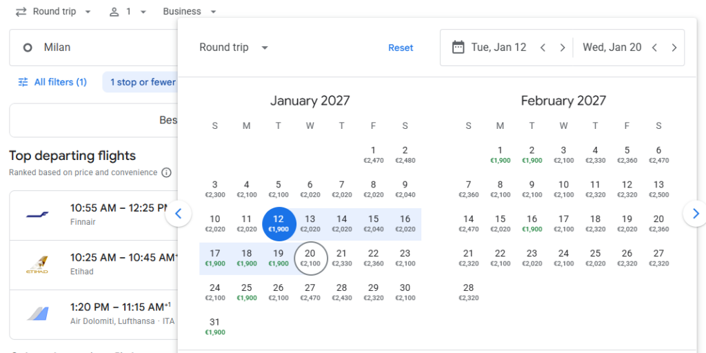 Business Class from Milan to South Korea