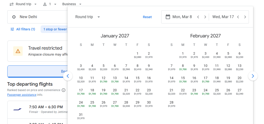 Business Class from India to Vienna