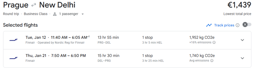 Business Class from Prague to India