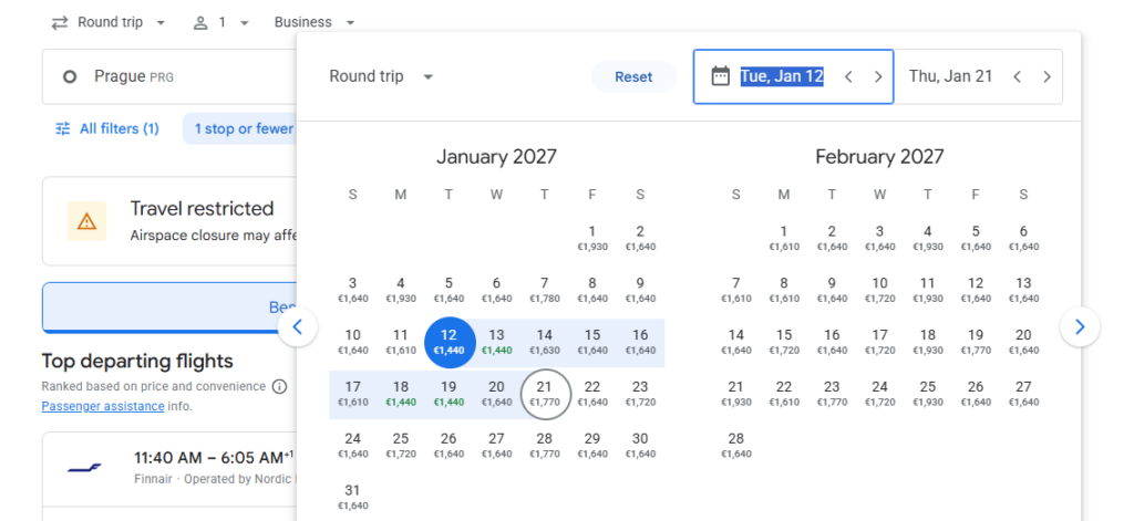 Business Class from Prague to India