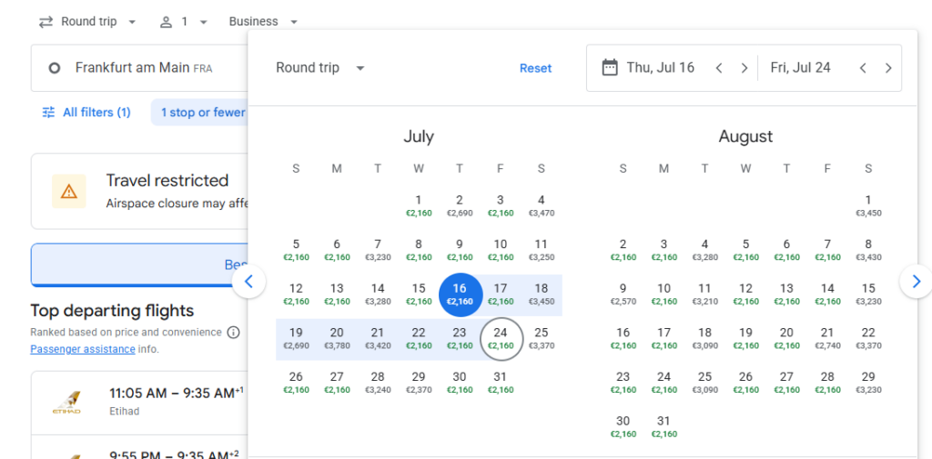 Business Class from Frankfurt to Taipei