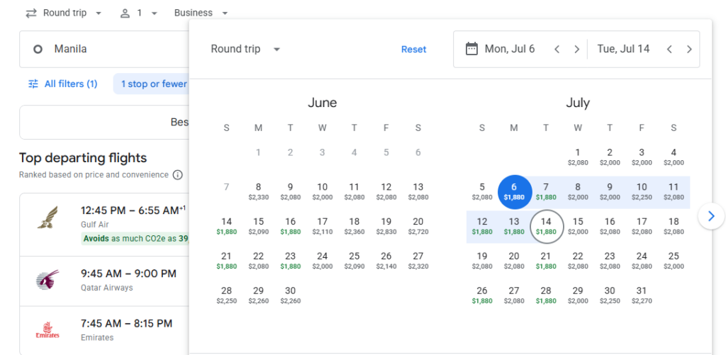 Business Class from Manila to Milan