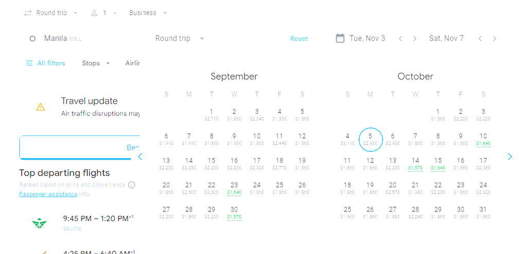 Business Class from Manila to Milan
