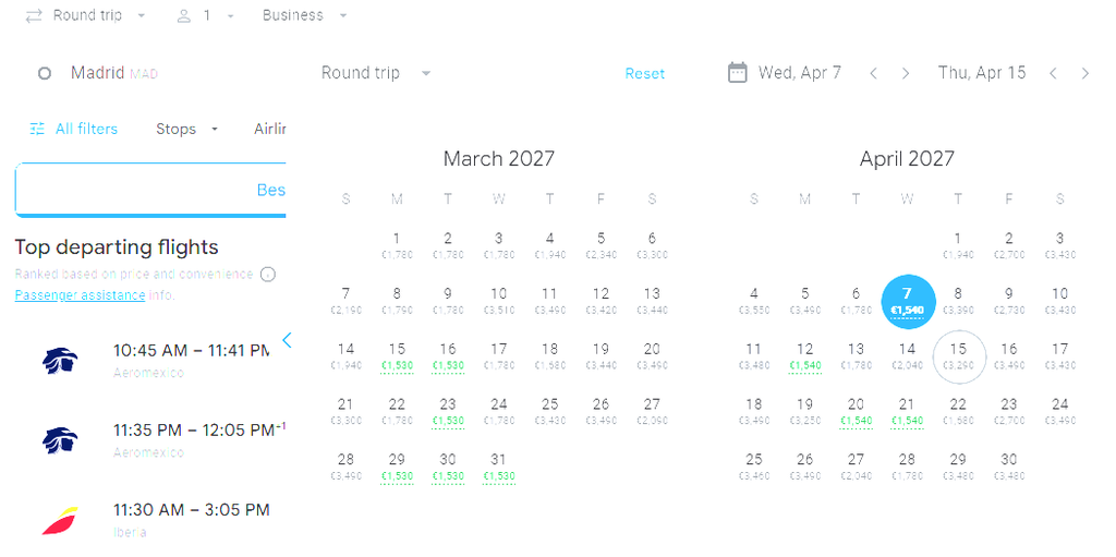 Business Class from Madrid to Costa Rica