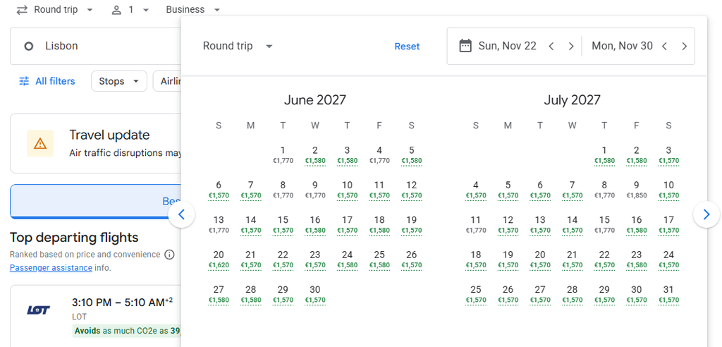 Business Class from Lisbon to New Delhi